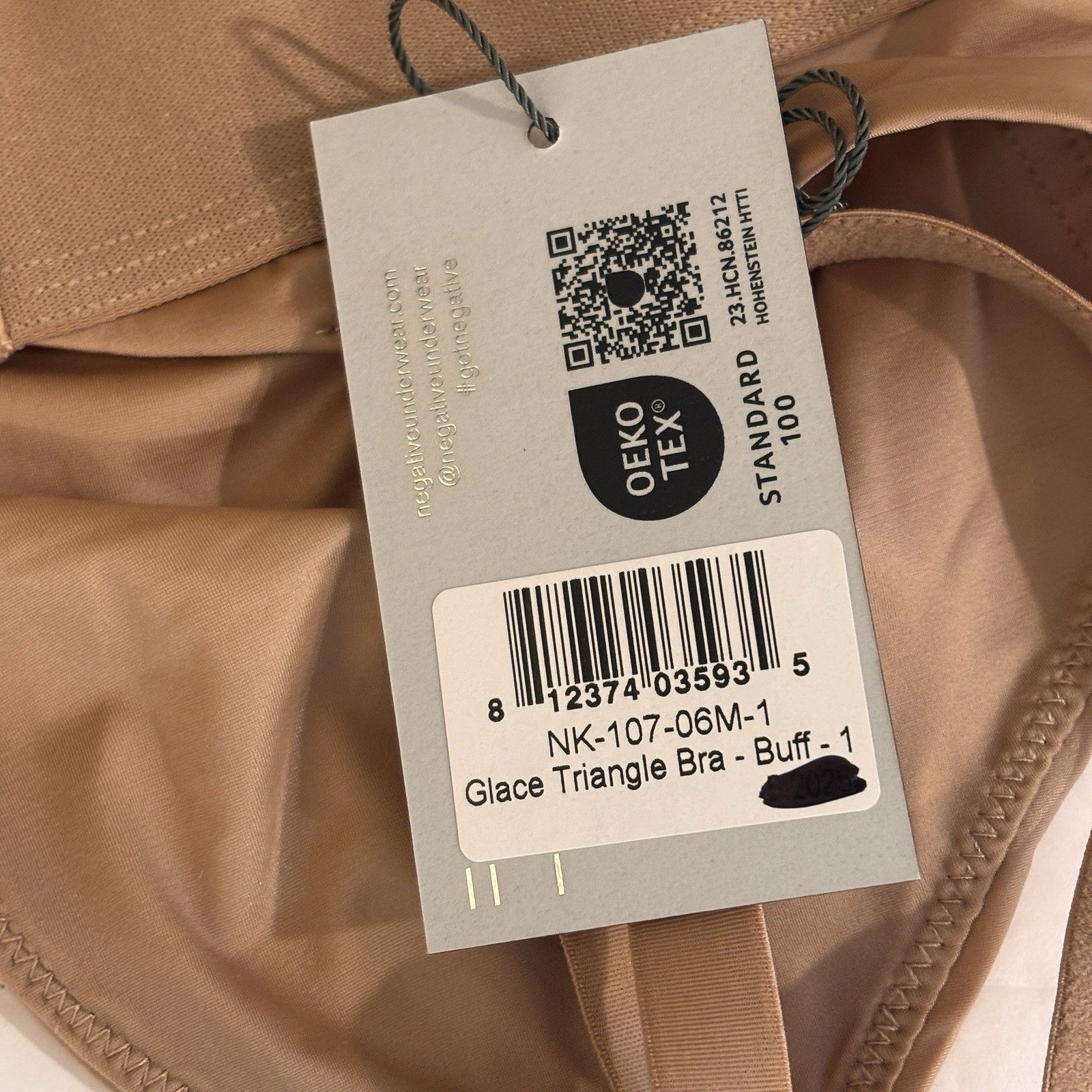 Negative Wireless Glace Triangle Bra Size 1 Unlined Tan Buff Adjustable Nwt — image 5 of 6